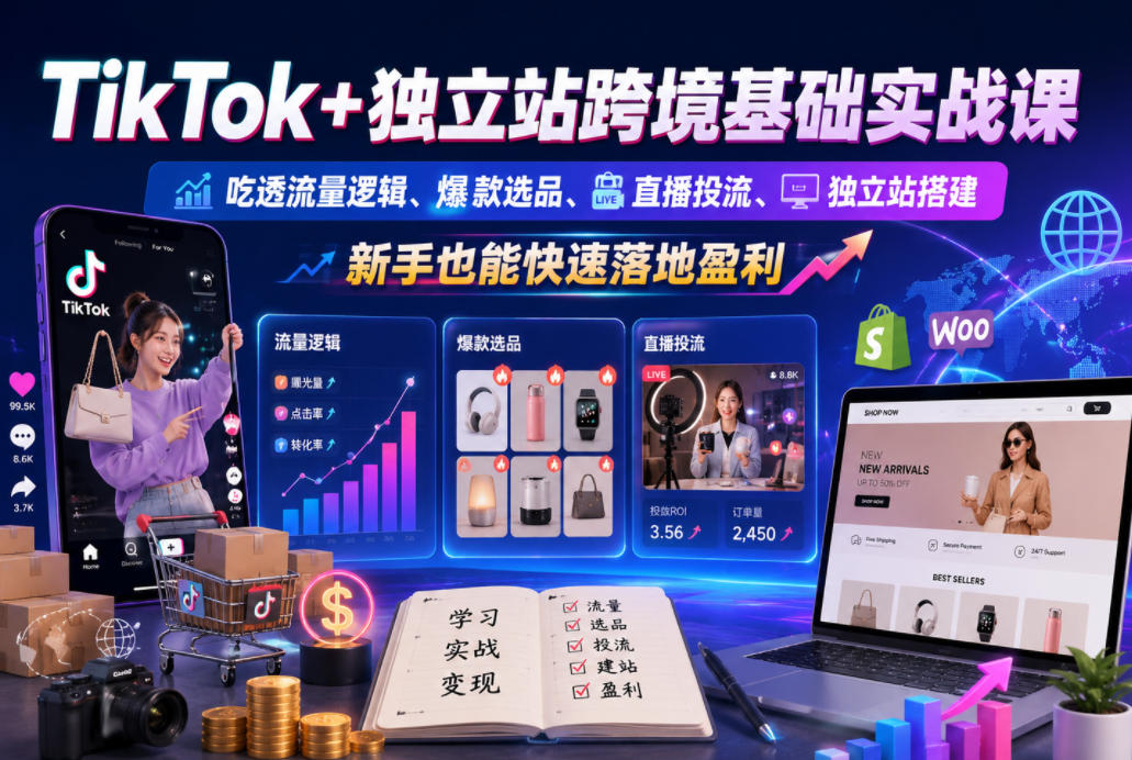 TikTok + 独立站全链路实战课 风控起号直播带货投流转化落地教学.jpg