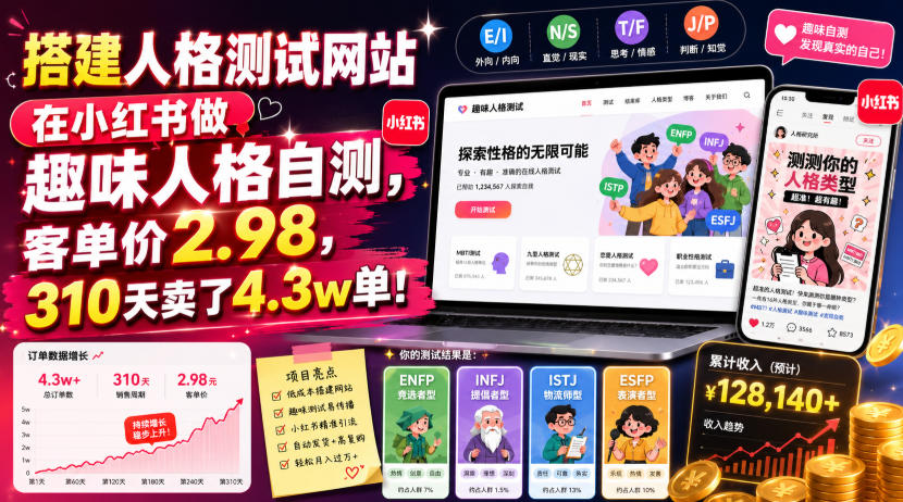 小红书趣味性格测试玩法 心理自测图文笔记虚拟产品变现全套课程.jpg