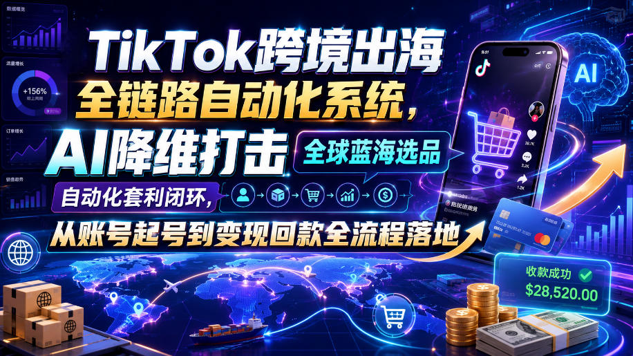TikTok 海外蓝海套利实战课，账号基建 + AI 内容生产 + 选品变现全流程落地.jpg