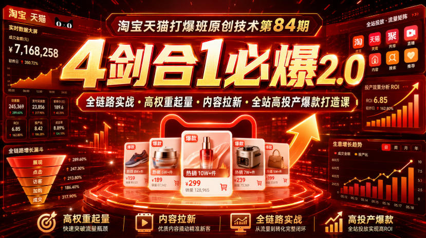 淘宝天猫标品打爆课程第 84 期，淘礼金起量 + 逛逛内容 + 全站推广实操教学