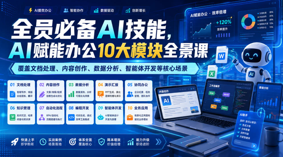 全员必备 AI 技能全景课 10 大模块 AI 办公教程