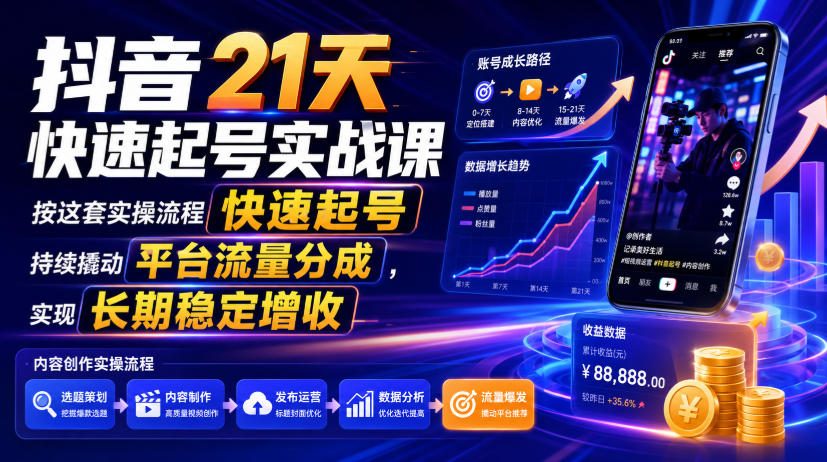抖音短视频爆款制作全套教程 21 天快速起号多元变现老号重启实操培训.jpg