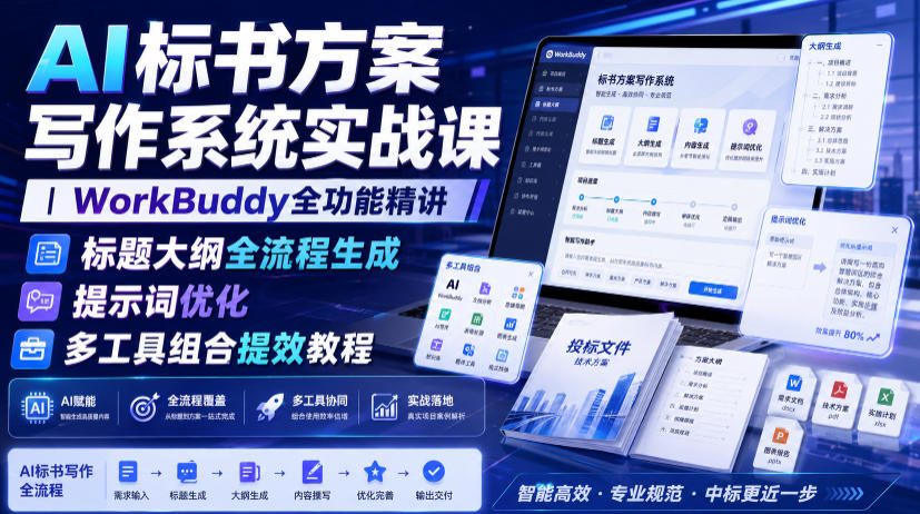 WorkBuddy 标书方案全套教学 AI 搭建投标文件大纲内容撰写合规自查实战课.jpg