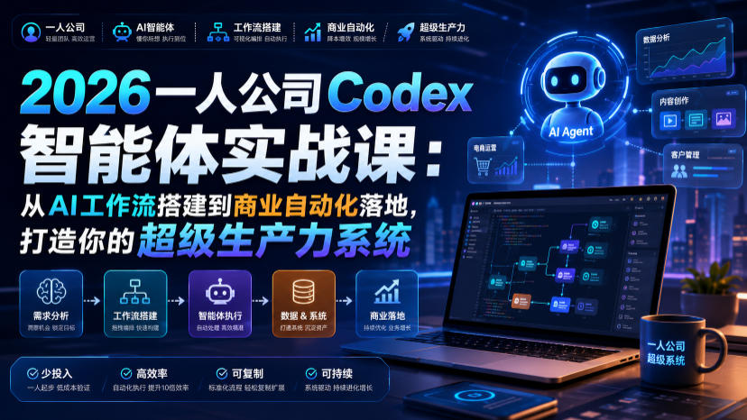 2026 AI 生产力系统搭建课程 Codex 模型配置 API 联动 电商 IP 内容创业自动化实操课.jpg