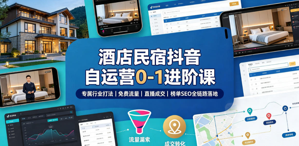 民宿酒店抖音 0‑1 系统课 短视频爆款 + 直播成交摆脱代运营教程.jpg