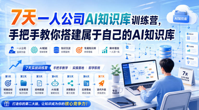 7 天一人公司 AI 知识库训练营，手把手搭建私有 IMA 知识库实现变现